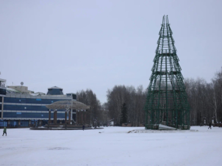 Новогоднюю елку монтируют в Ханты-Мансийске