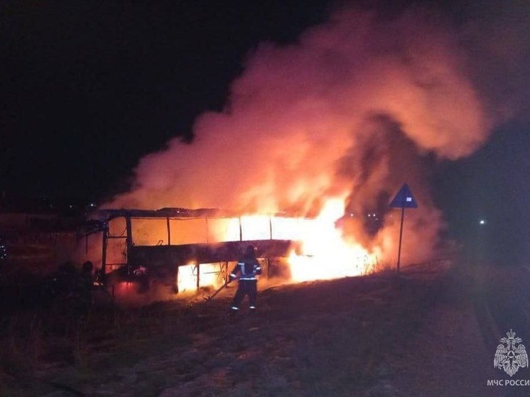 На южноуральской трассе сгорели автобус и легковушка