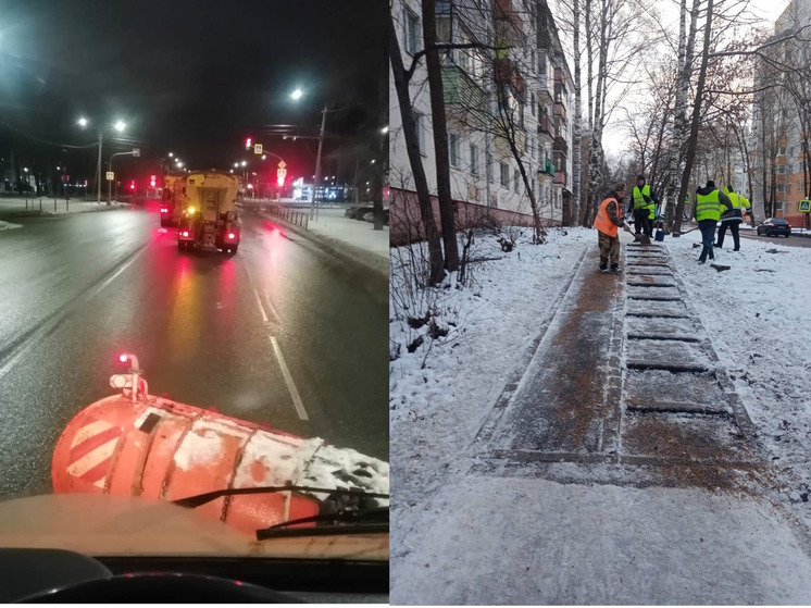 Коммунальщики борются с гололедом в Вологде