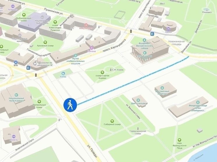 Въезд на площадь Кирова с улицы Правды в Петрозаводске запретят из-за катка