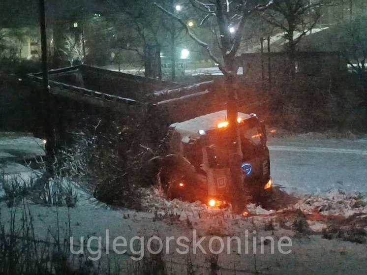 В Углегорске врезался в дерево самосвал