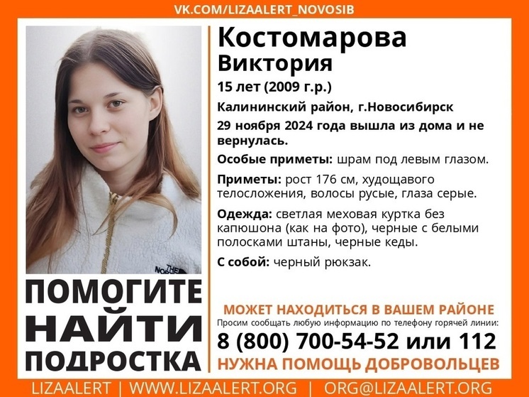 В Новосибирске четвертый день продолжаются поиски 15-летней Виктории Костомаровой