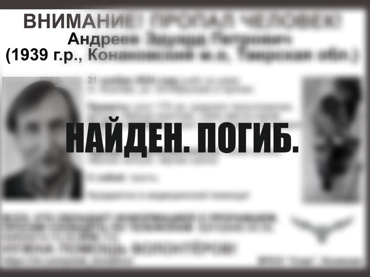 Найдено тело пропавшего в Тверской области пенсионера