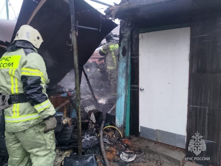 В Азовском районе на Водопьянова сгорела хозпостройка