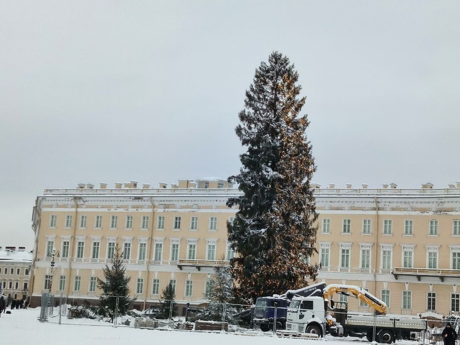На Дворцовой площади за выходные украсили половину праздничной елки