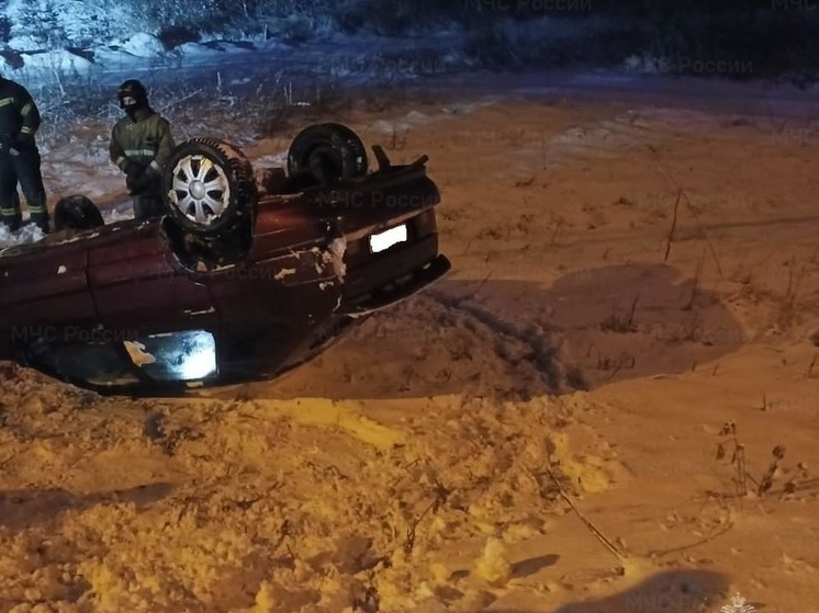 В орловском селе Вожово авто слетело в кювет и опрокинулось