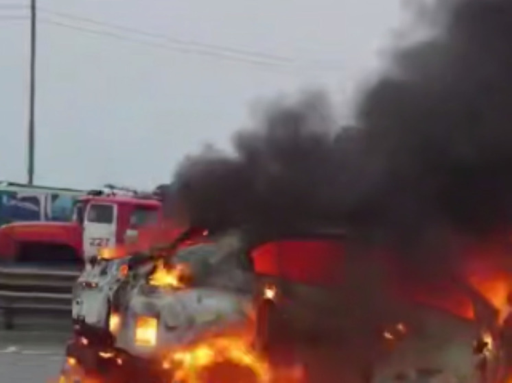 Автомобиль дотла сгорел на Новорижском шоссе в Подмосковье