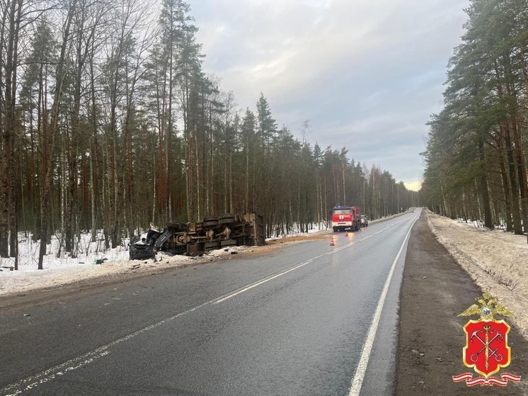 Таран с переворотом совершил водитель «КамАЗа» в Выборгском районе