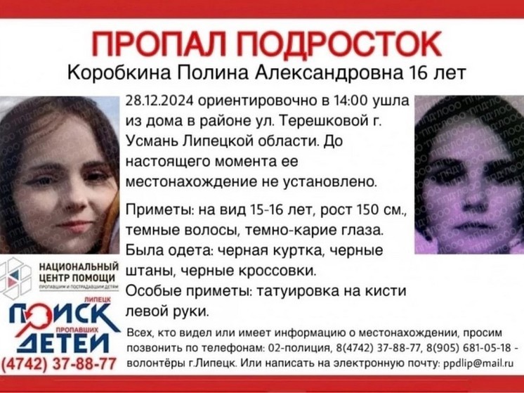 В Липецкой области ищут пропавшую 16-летнюю девушку