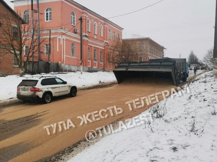 В Тульской области зерновоз попал в ДТП из-за гололедицы на дороге