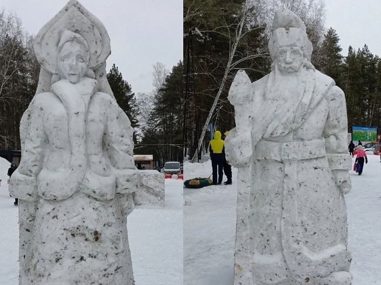 Новосибирцы испугались фигур Снегурочки и Деда Мороза из грязи