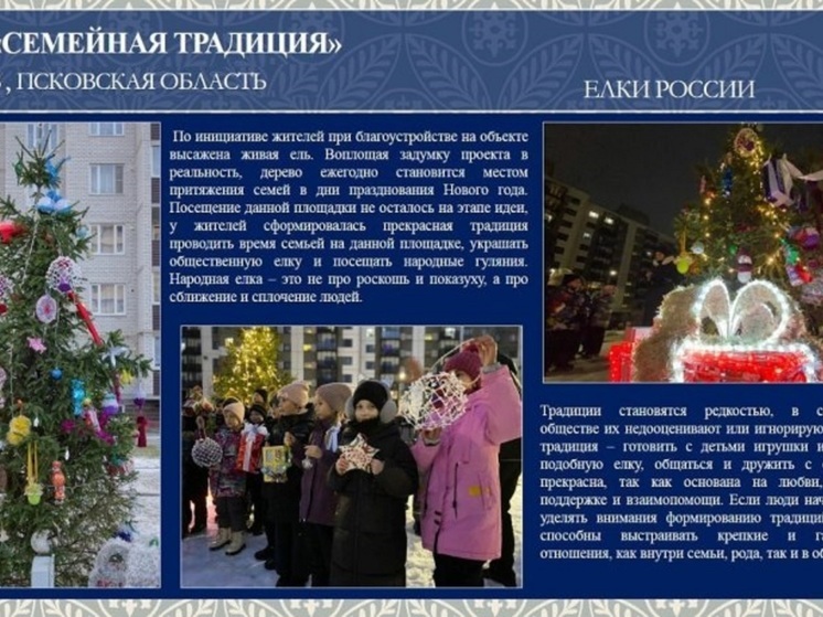 Псковская ёлка-красавица в финале всероссийского конкурса Минстроя РФ  «Елки России — 2024»