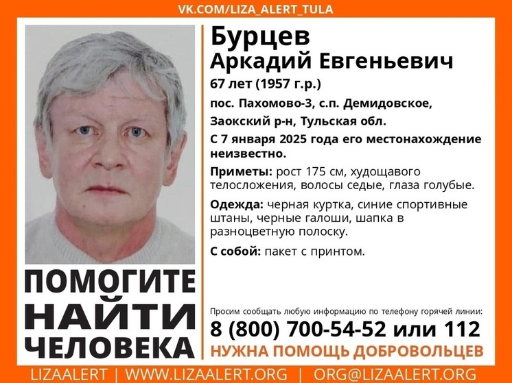 Пропавшего пенсионера в разноцветной шапке ищут в Заокском районе