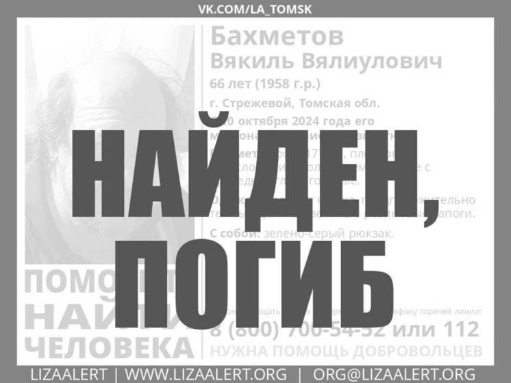 "Найден. Погиб": томский отряд "ЛизаАлерт" сообщил о судьбе пропавшего осенью стрежевчанина