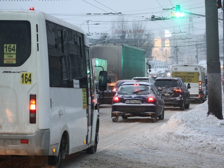 В Туле водитель опасно объехал пробку по обочине на улице Скуратовская