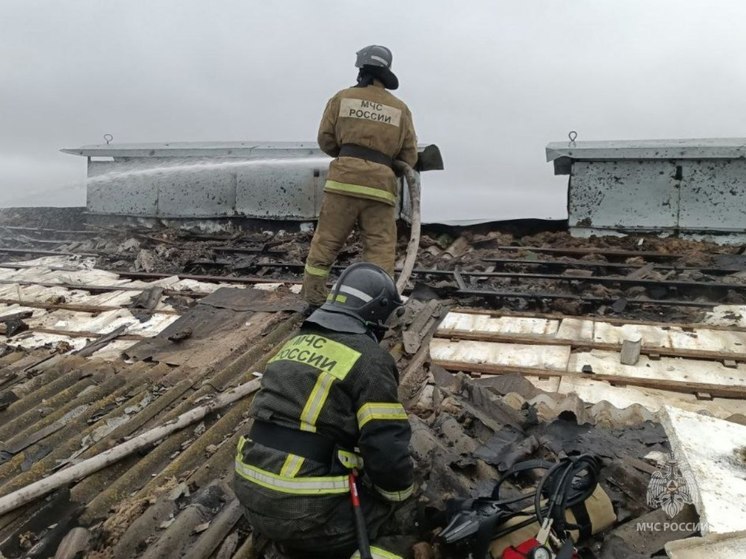 Курские пожарные ликвидировали огонь на кровле птицефабрики в Железногорском районе