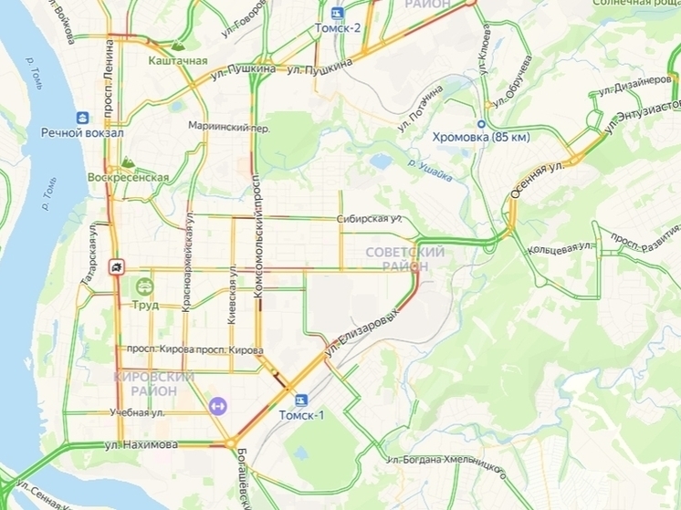 В Томске пробки в 7 баллов осложняют поездку до дома вечером 29 января