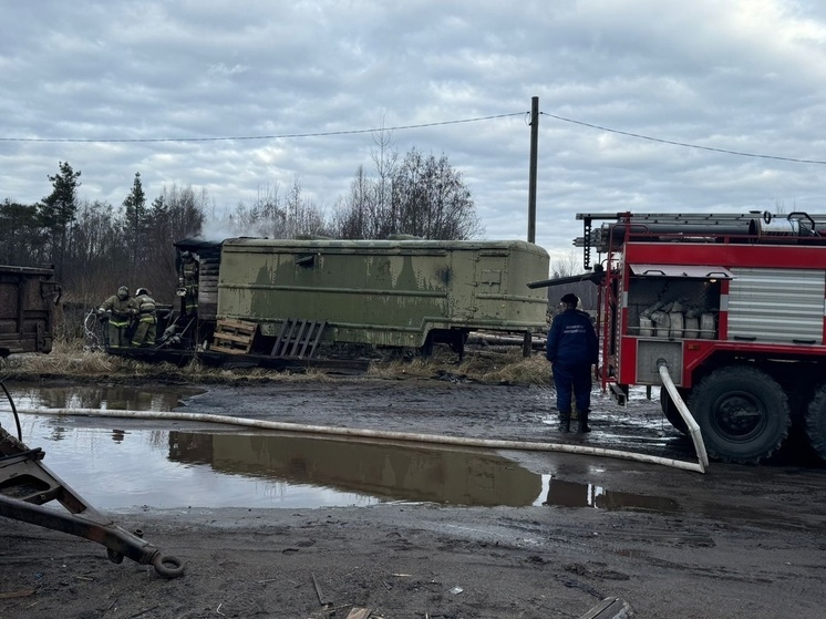 Спасатели потушили бытовку на лесопилке в городе Холм