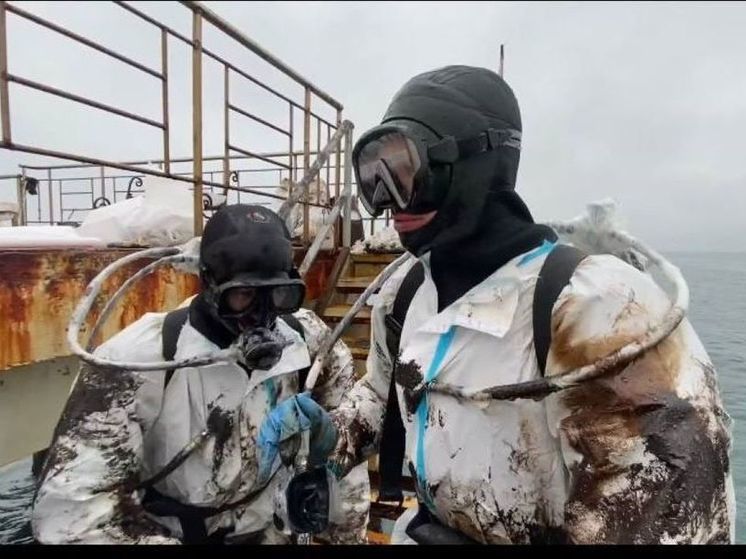 Оперштаб: водолазы собрали 27 мешков с мазутом в селе Витязево