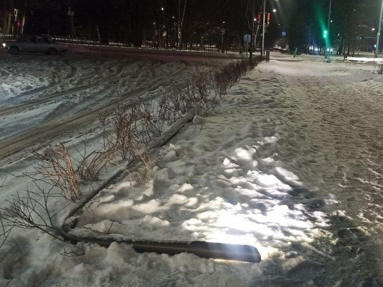 В новом сквере у ивановского автовокзала падают столбы