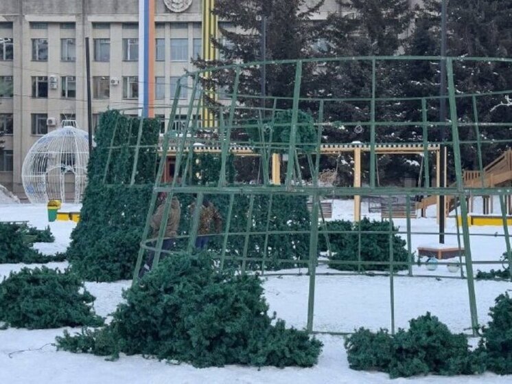 В Биробиджане начали демонтировать главную новогоднюю елку