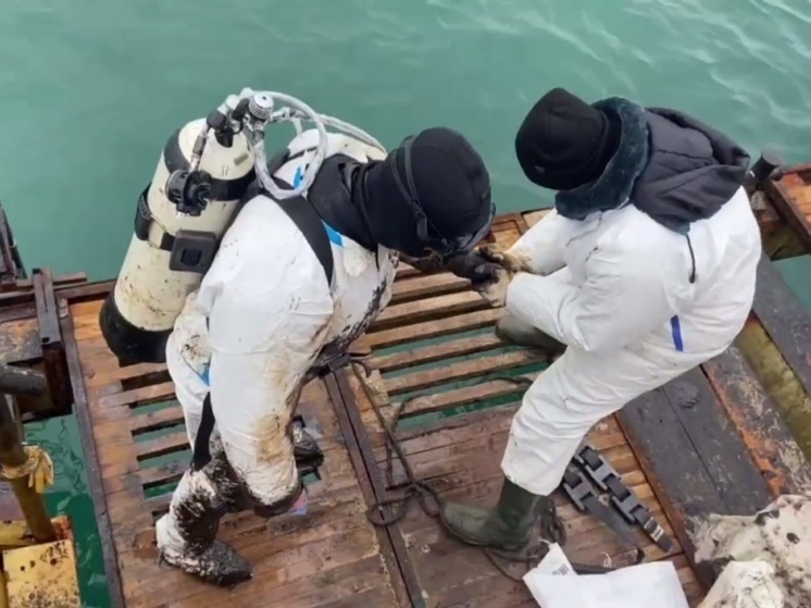 За день водолазы МЧС России собрали со дна моря в Витязево 56 мешков мазута