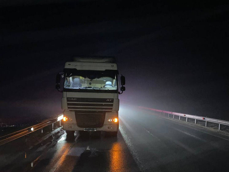 В Туле экипаж ДПС помог застрявшему тягачу DAF добраться до Калужской области