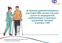 С этого года демобилизованные участники специальной военной операции (СВО) могут воспользоваться услугами по реабилитации и санаторно-курортному лечению в реабилитационных центрах, находящихся под управлением Социального фонда России по Чувашии
