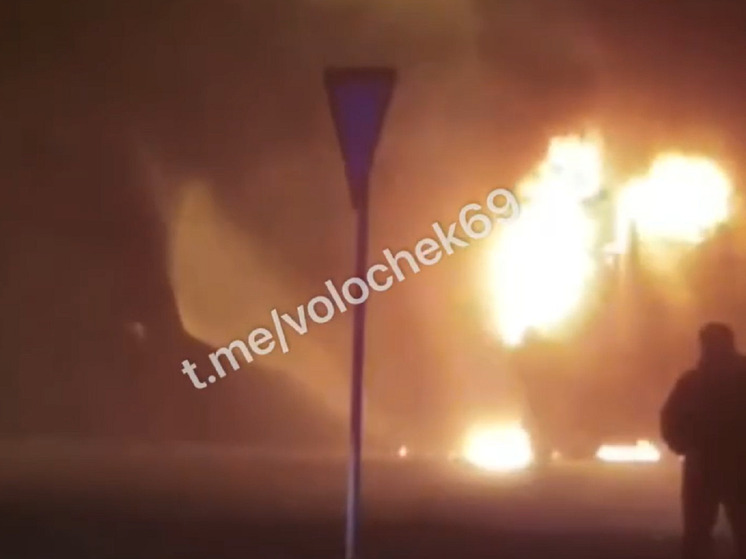 Появилось видео с горящей фурой на М-10 в Тверской области