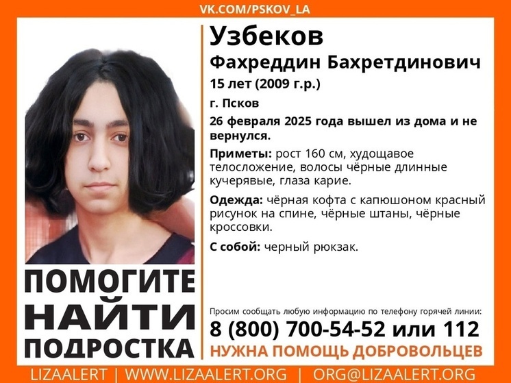 15-летний подросток пропал в Пскове