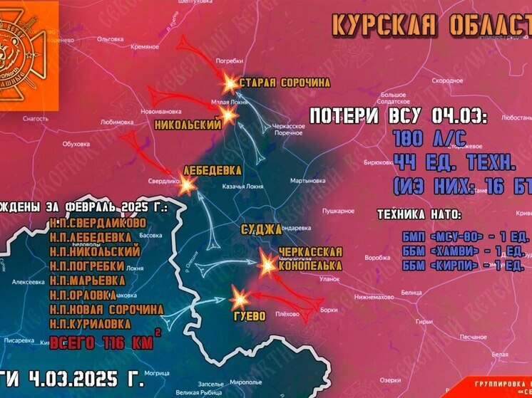 «Северный ветер»: ВС РФ наступают в окрестностях Лебедевки Курской области