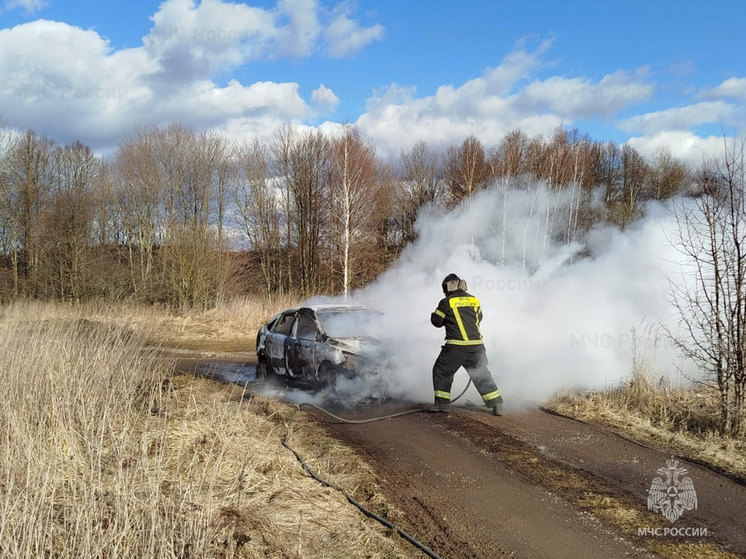 Калужские спасатели тушили автомобиль в поле