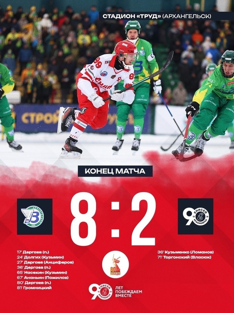 Красноярский «Енисей» вышел из плей-офф чемпионата России по хоккею с мячом