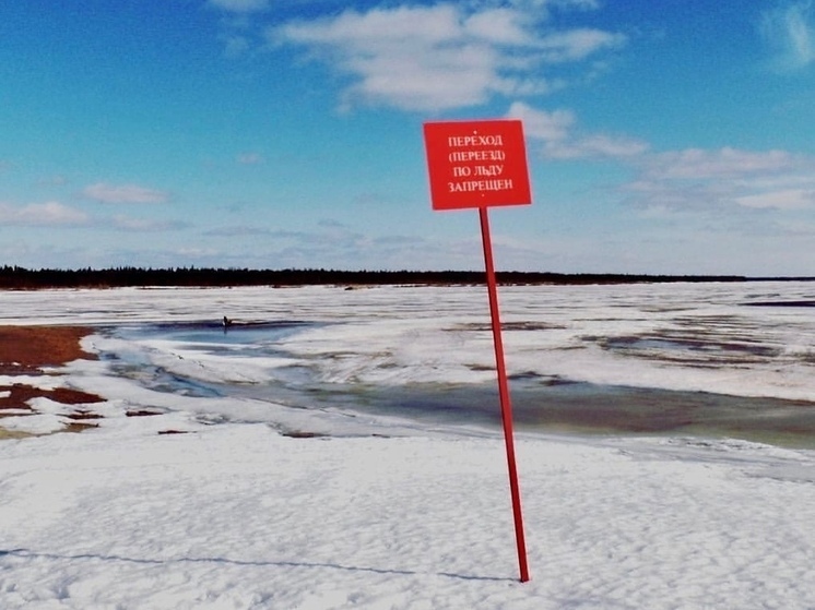 Лед пилят на реке в Пуровском районе, чтобы избежать подтоплений