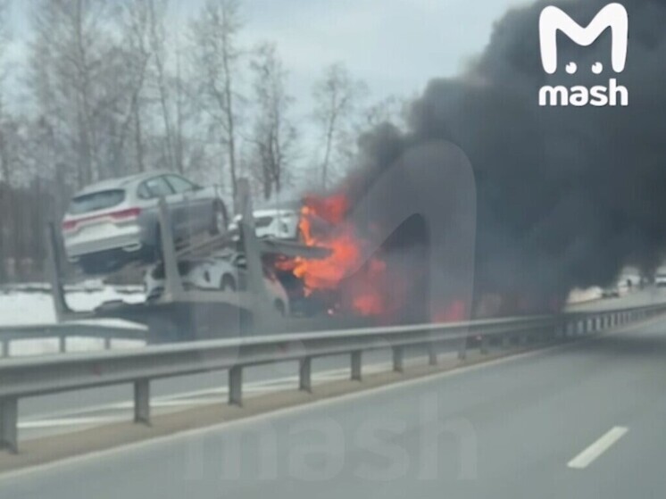 Автовоз с автомобилями Haval из Тульской области загорелся в Подмосковье