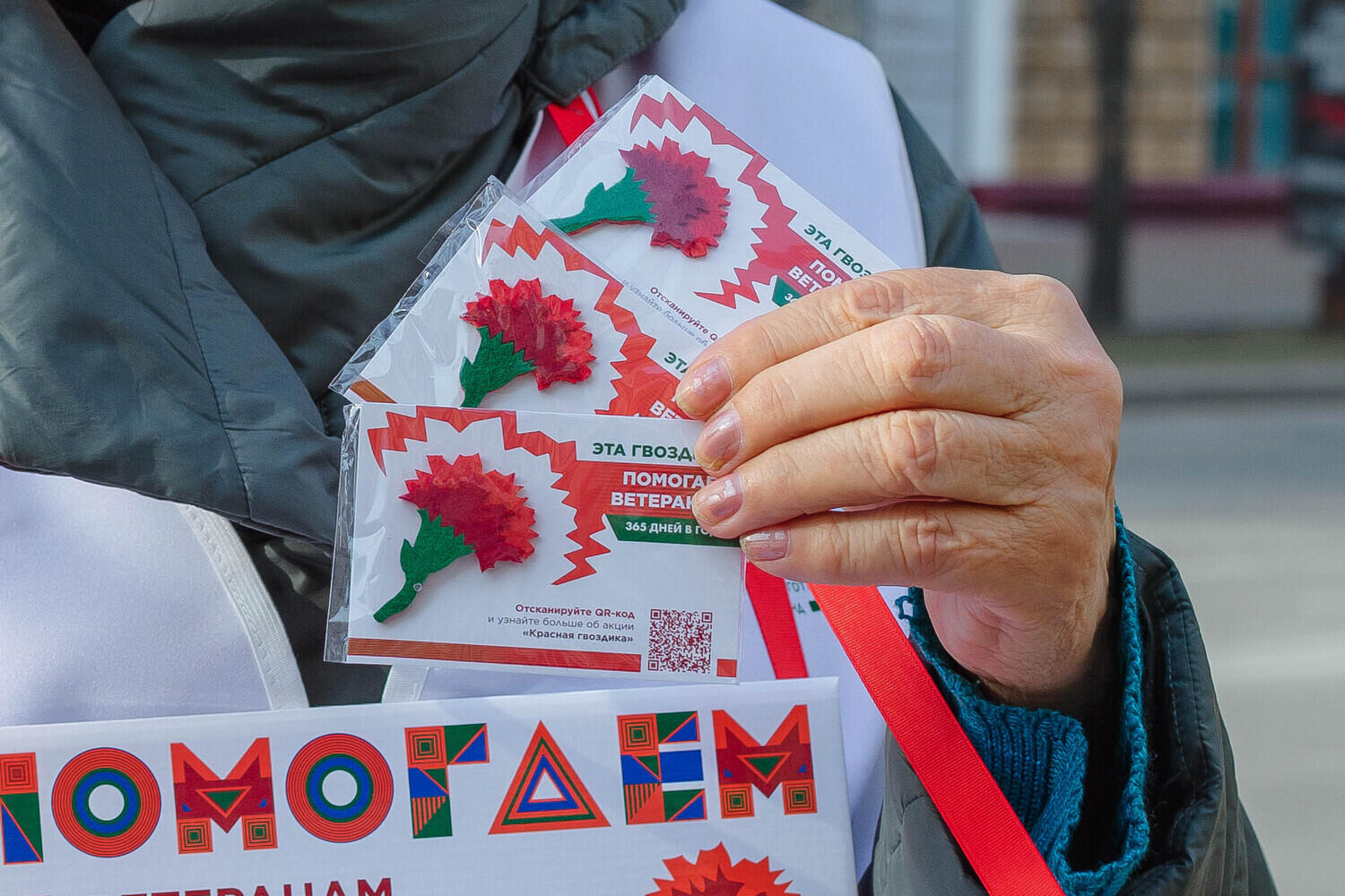 Тысячи значков раздали волонтеры на акции «Красная гвоздика» в центре Хабаровска: фото 