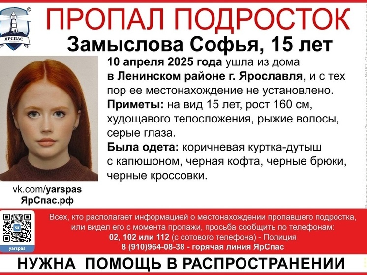 В Ярославле ищут рыжую 15-летнюю девушку
