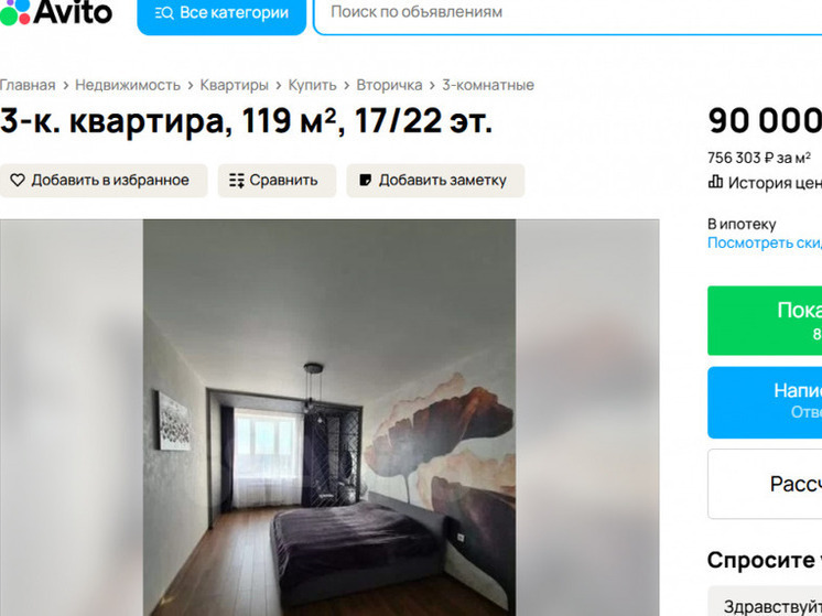 Трёхкомнатную квартиру в центре Омска продают за 90 миллионов