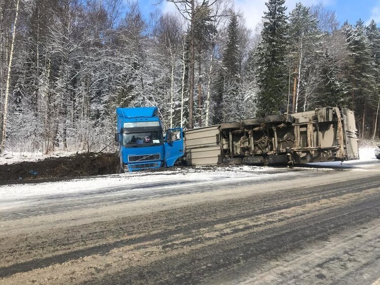 Фура опрокинулась на подъезде к Томску