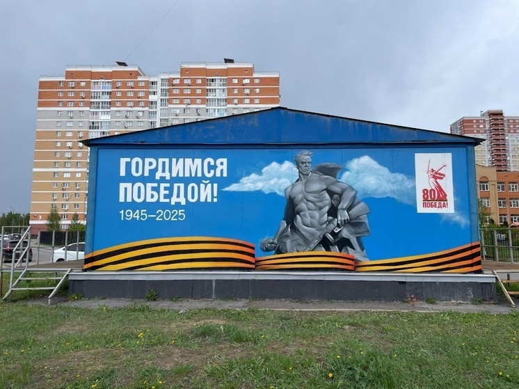 В Липецке к 9 мая оформили патриотическое граффити на трансформаторной подстанции