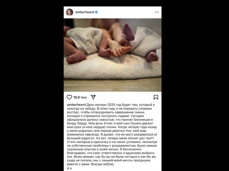 American actress Amber Heard gave birth to twins