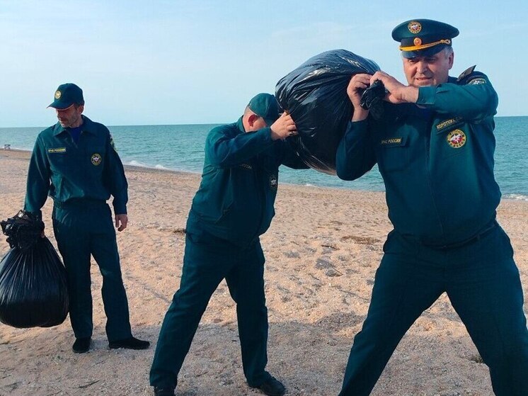 Сотрудники МЧС и казаки Херсонской области провели масштабную уборку у моря