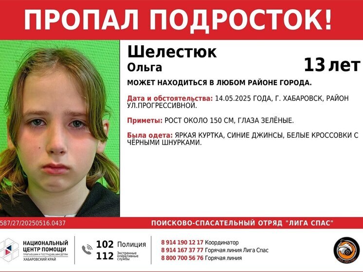 Два дня идут поиски 13-летней девочки в Хабаровске
