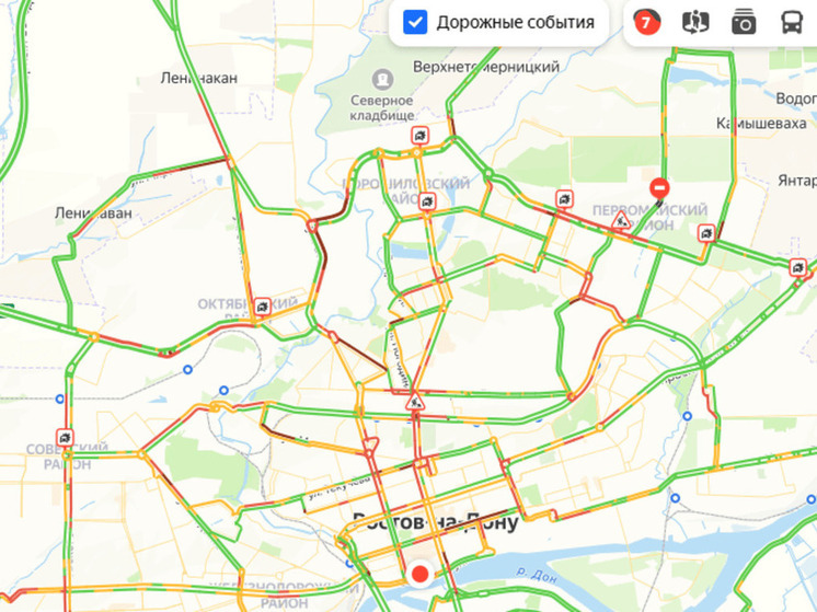Большие пробки сковали Ростов-на-Дону в пятницу вечером Поделиться