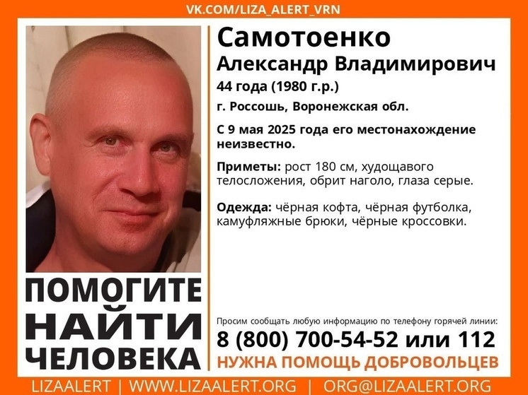 В Воронежской области поисковики разыскивают 44-летнего Александра