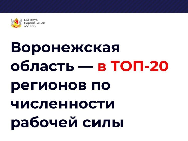 Воронежская область вошла в топ-20 регионов России по численности экономически активного населения