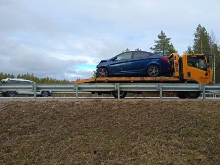 В Карелии эвакуатор протаранил остановившийся по требованию ГИБДД автомобиль