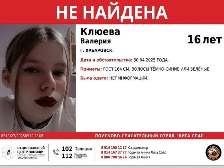 Уже более двух недель идут поиски 16-летней девочки-подростка в Хабаровске