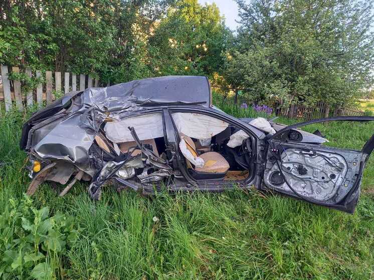 Под Рязанью иномарка врезалась в опору ЛЭП: пострадали два человека