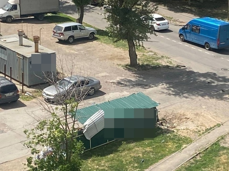 Сильный ветер в Ростове оторвал часть навеса мусорной площадки